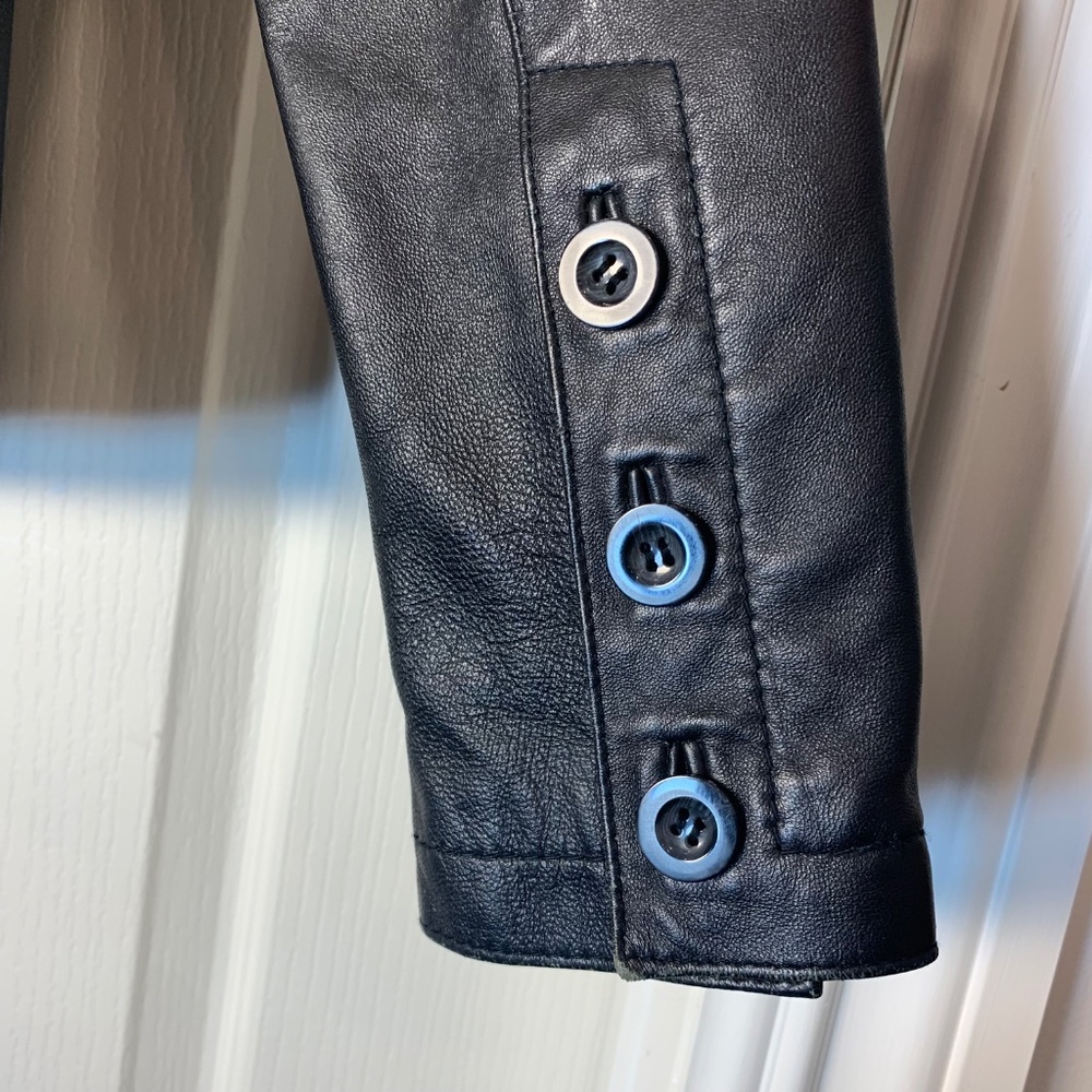 Vintage Tristan & Iseult Genuine Leather Jacket XS Black Fitted Lined Statement - Picture 5 of 16